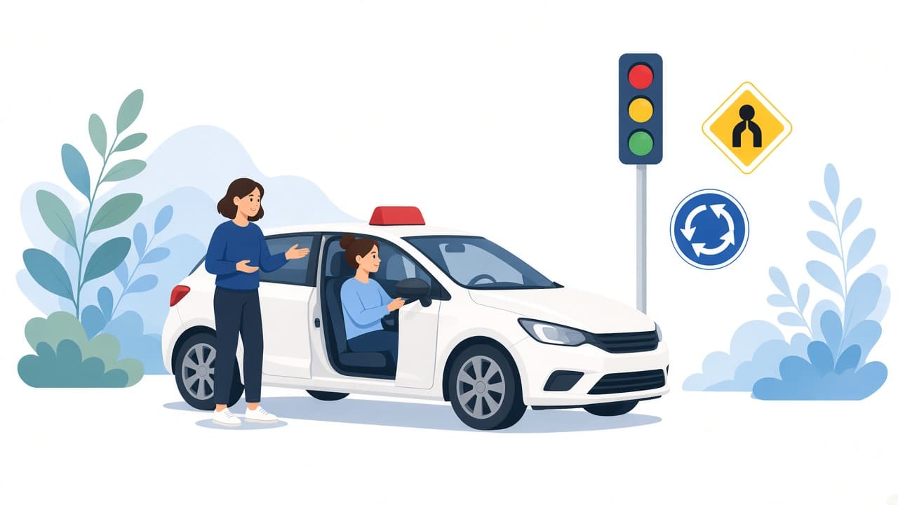 Instructeur begeleidt een leerling tijdens een rijles