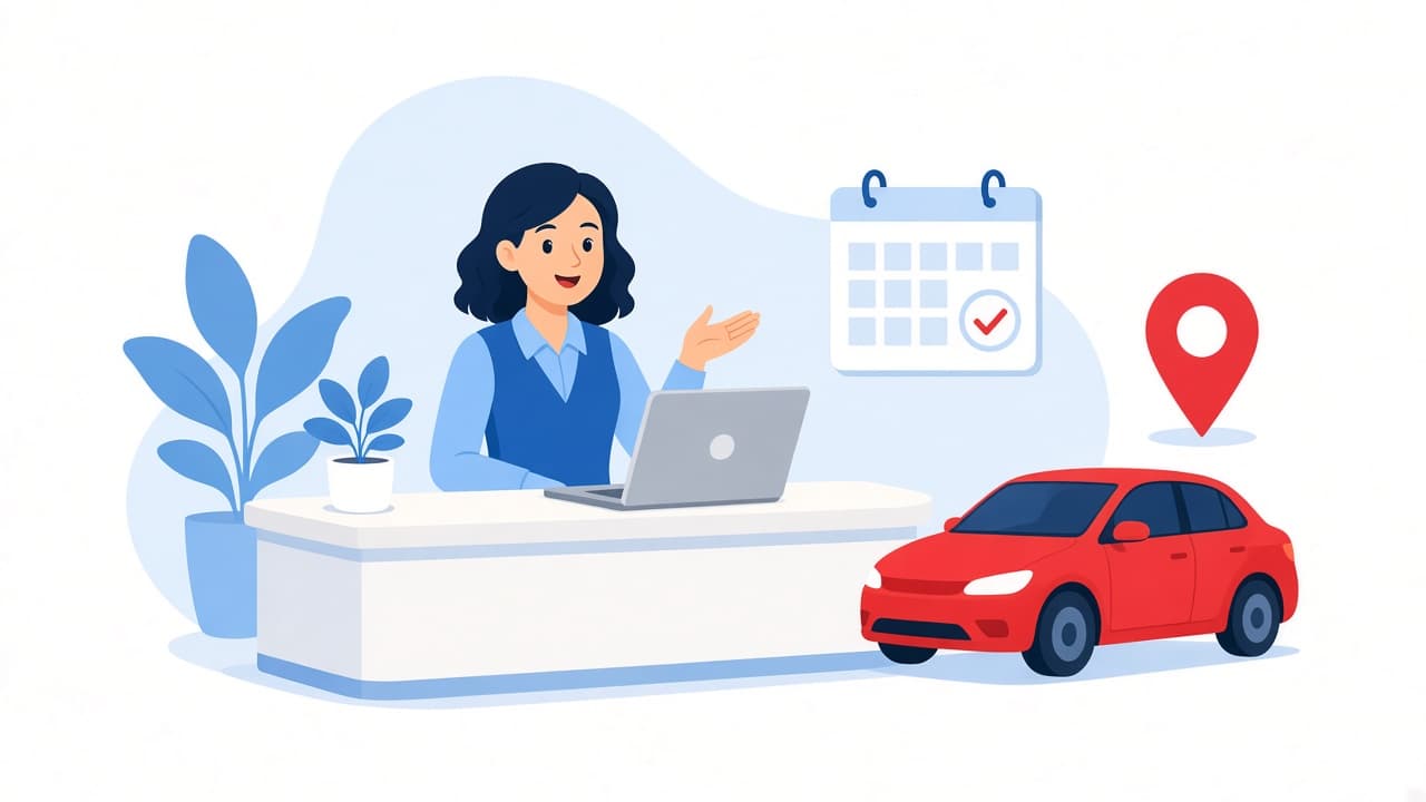 Onthaal van de rijschool met agenda en lesauto